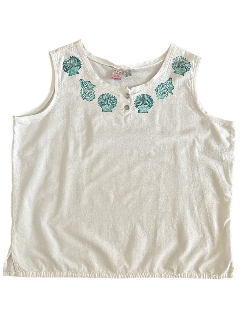 American Weekend 100% Cotton Seashells Applique White tank Top  Plus Size 24W